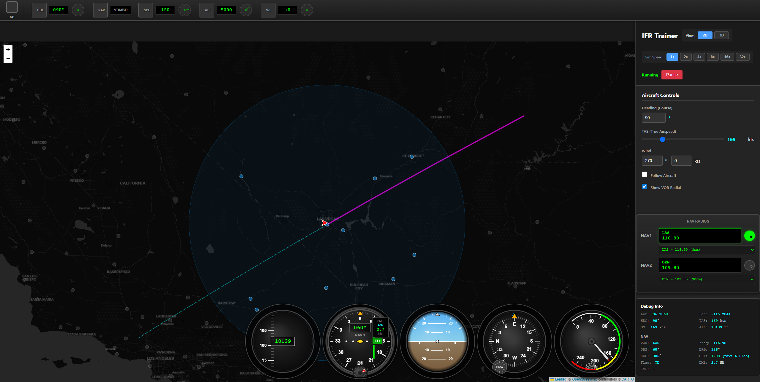 IFR Trainer 2D map view screenshot